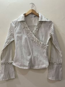 Striped Ruffle Detail Blouse