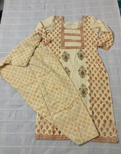 2Pc Set | Light Yellow Kashmiri Suit Salwar