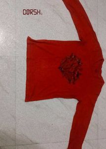 Red Long Sleeve Top with Detail