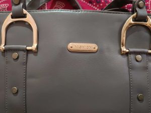 Gray Tote Bag with Gold Hardware
