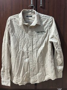 Men’s Beige “Time Tested Future Blessed” Button-Up