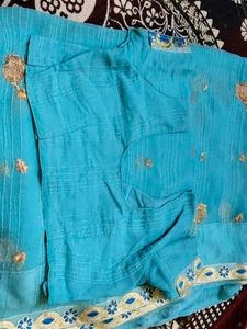 Sky Blue Sari with Gold Embroidery