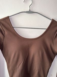 Brown Long Sleeve Crop Top