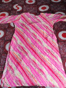 Cotton Kurti With Glass Work Around The Neck