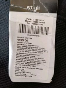 Styli Men's Black T-Shirt, L Size