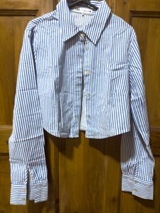 Zara Striped Crop Button-Down Shirt