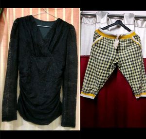 Combo Of Black Top With Free Yellow Capri