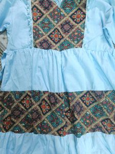 Elegant Light BlueBoho-Chic Long Dress with Ethnic