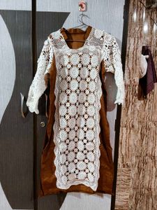 Elegant Brown &amp; White Kurta