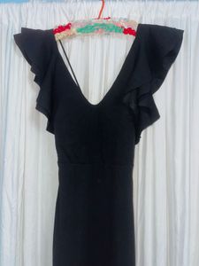 Frill-Layered Black Dress