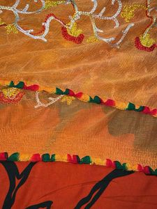 Orange Embroidered Chiffon Chunni