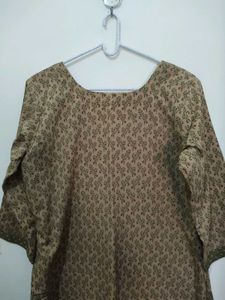 Olive Green Leaf Print Brown Kurta Pajama Dupatta