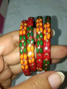 Glass (Red,Green,Yellow) Stones Stud Bangles