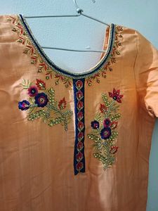 Embroidered Peach Kurta