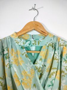 Mint Green Floral Print Dresses (Women's)