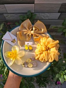 Yellow Accessory Bundle - Earrings, Scrunchie