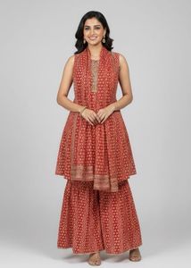 Elegant Printed Kurta Sharara Set