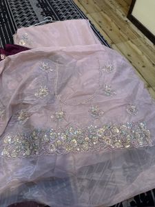 Soft Organza Baby Pink Saree With 2 Blouse