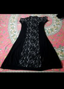 Black Maxi Dress with Floral Center Panel