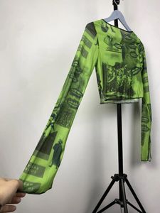 Green Graphic Print Long Sleeve Top