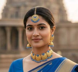 Gold & Blue Indian Jewelry Set