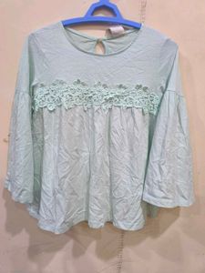 Mint Green Bell Sleeves Top For Girls.