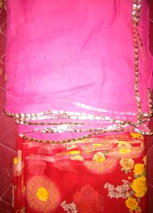 Pink &amp; Red Floral Print Rajput Poshak
