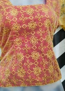 Golden With Red Inner Blouse