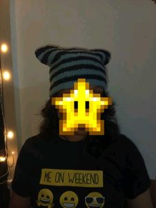 emo beanie grey and black Striped Crochet