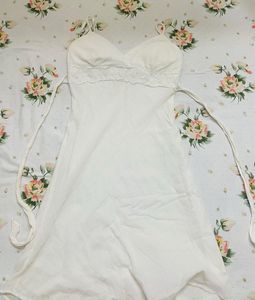 White Lace Trim Cami Dress