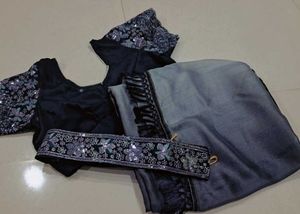 Elegant Grey Sequin Saree