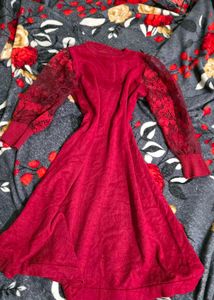 Elegant Red Lace Sleeve Dress