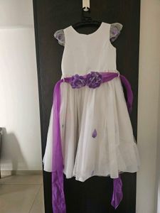 Elegant White &amp; Purple Girls Dress