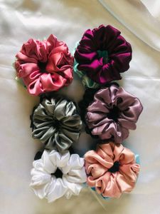 Silk Satin Scrunchies Set Of 12