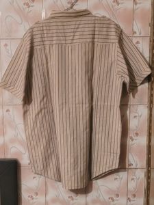 WOODLAND STRIPED COTTON CASUAL SHIRT IN FAWN COLOU