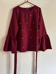 Maroon Pearl Embellished Top