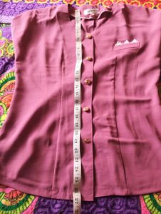 Maroon V-Neck Button-Down Top