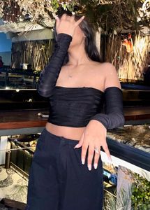 Black Off-Shoulder Textured Top (XS)