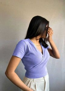 Lilac Ribbed Wrap Top