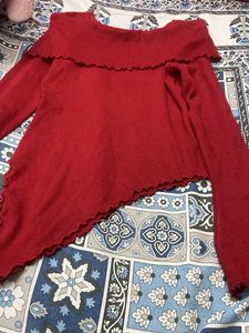 Red Long Sleeve Top with Flower