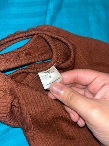 Brown Ribbed Tank Top