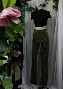 Zara Green Velvet Floral Print Pants