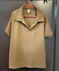 Brown Ribbed Polo Shirt