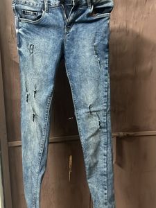 Distressed Slim-Fit Blue Denim Jeans