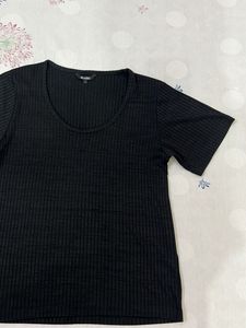 Zudio Black Ribbed T-Shirt