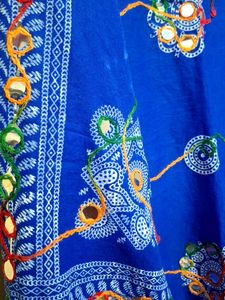Mirror Work Cotton Navy Blue Dupatta