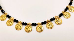 Lakshmi Gold Plated 9 Coins Black Bead Mangalsutra
