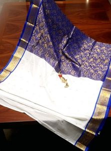 Elegant White &amp; Blue Saree