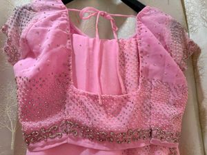 Baby Pink pearls &amp; diamond work Saree