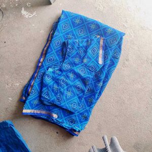 Blue Bandhani Saree & Blouse